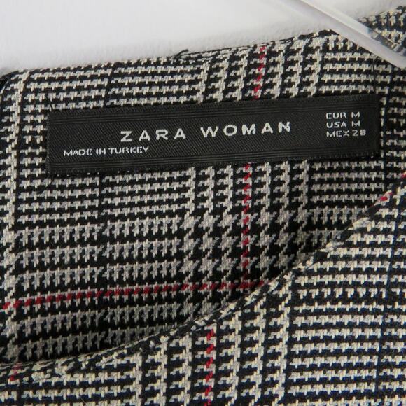 Zara Black & White Glen Check Plaid Long Sleeve Bell Sleeve Dress Medium - Picture 8 of 8